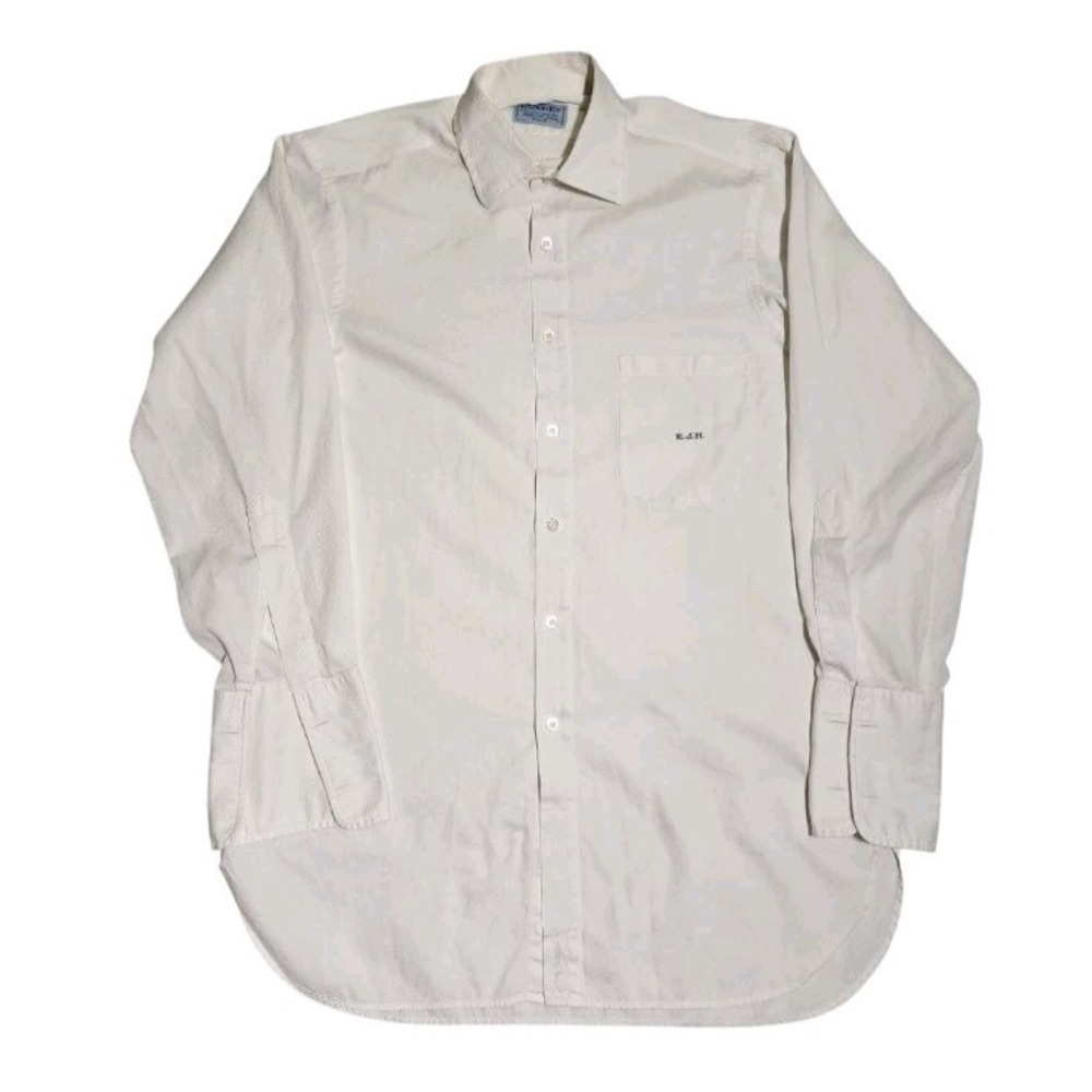 Vtg Hilditch & Key Dress Shirt Men's L White Cotton Striped Formal Button-Up